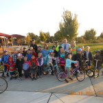 Heron School students assemble at Burberry Park and join the Walking School Bus that meets every Friday. School principal Marci Bernard and Natomas school district administrator Mike Reed also participated in the walk.