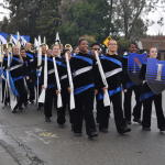 The Color Guard leading the band along the parade route.