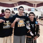From left, Nicko Chapman (152 pounds), Isaac Mendoza (220) and Ruben Escalante (126) show off their DIII medals as all three become the first Inderkum Divisional champions in school history. / Photo: T. Horn