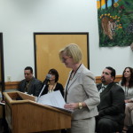 Principal Marnie Lynch addresses the Natomas Unified school board Wednesday night. / Photo: E. Sanchez