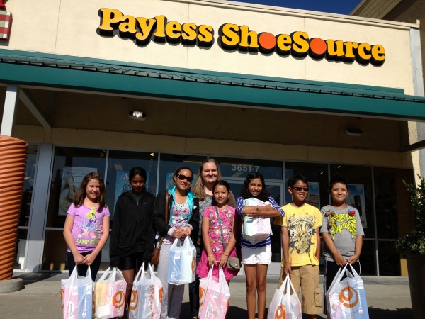 After their trip to the shoe store:(from left to right) Talia Jones, Alina Ali, Melodee Marzan, Mrs. Marion, Celina Nguyen, Isabella Zaragoza, Michael Arcangel, and. Derrick Balderas. Not pictured: Lily Vinayak.