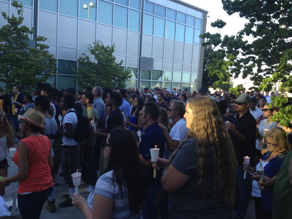 Mourners gather at the vigil to remember Dylan Akins.