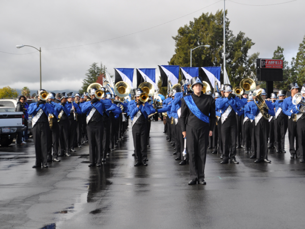 Marching Band on the street about to compete.