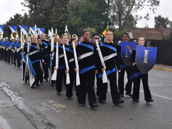 The Color Guard leading the band along the parade route.