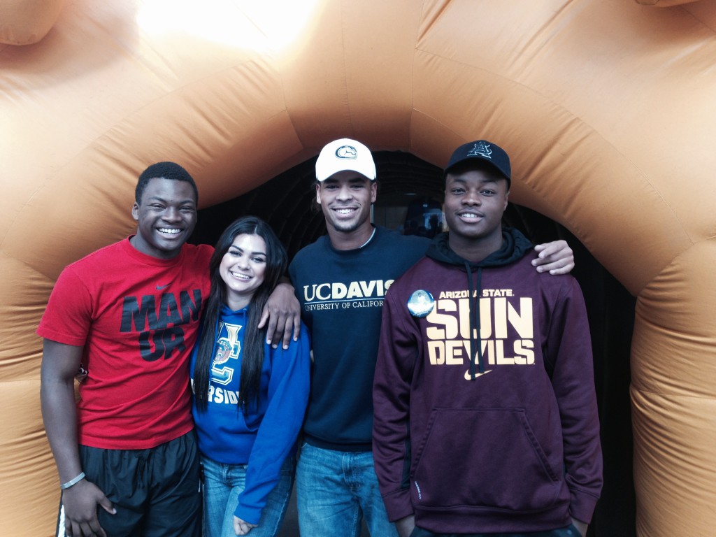 Football teammates headed to college Tyler Dean, Hailey Maxwell, CJ Spencer and Jordan Thomas.