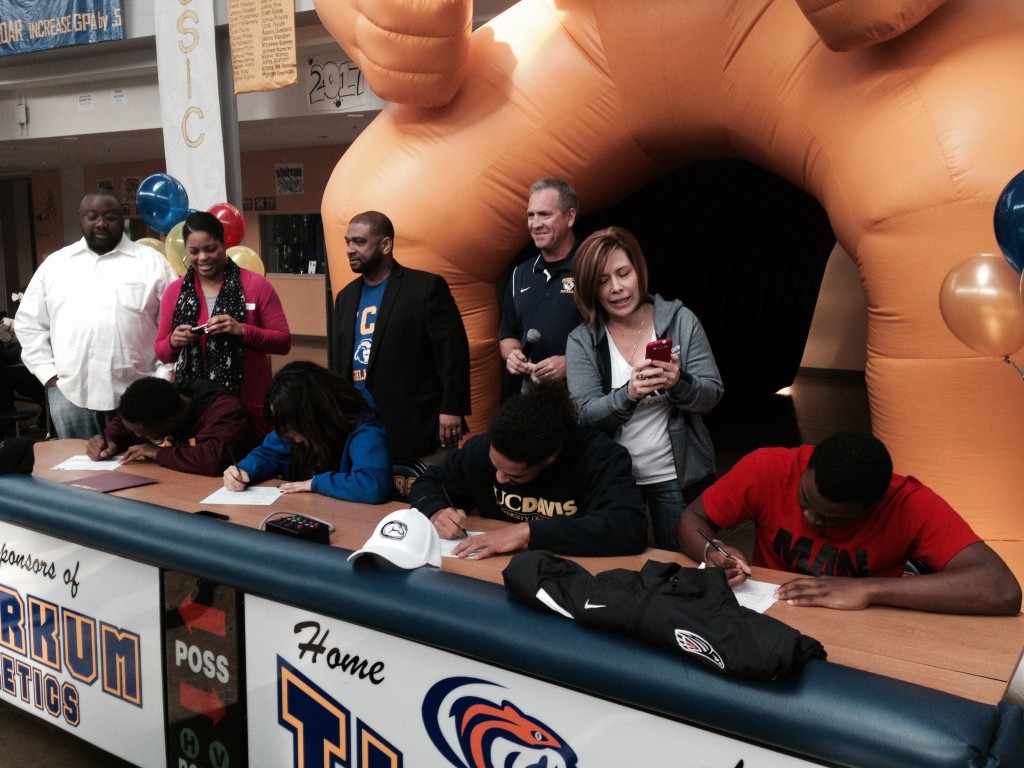 Tyler Dean, Hailey Maxwell, CJ Spencer and Jordan Thomas sign commitments to play college sports.