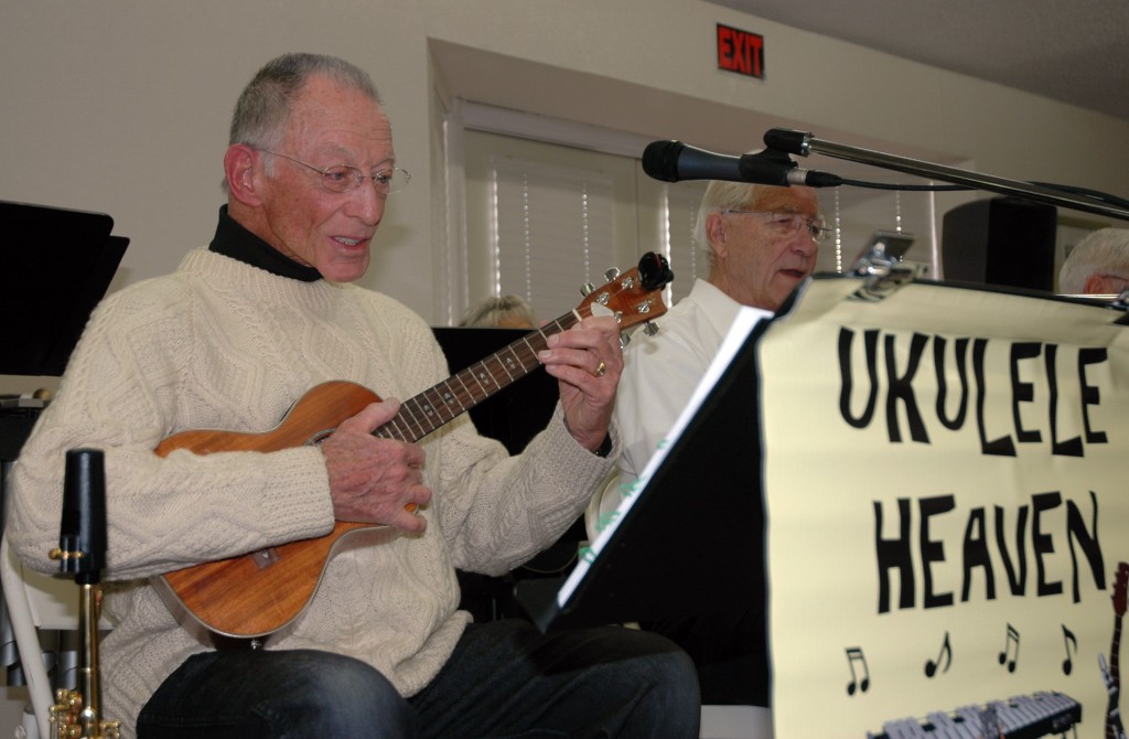 Ukulele Heaven Orchestra band leader and founder Ken McCaulou performs at a recent California Retired Teachers Association gathering. / Photo: Jennifer K. Morita