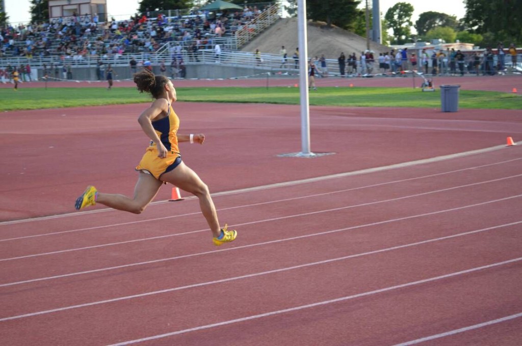  Inderkum High School senior Mariah Burke competing in the 400-meter dash at the Sac-Joaquin Section Division II/III championships at Bella Vista High School in Fair Oaks on May 23. / Courtesy Photo