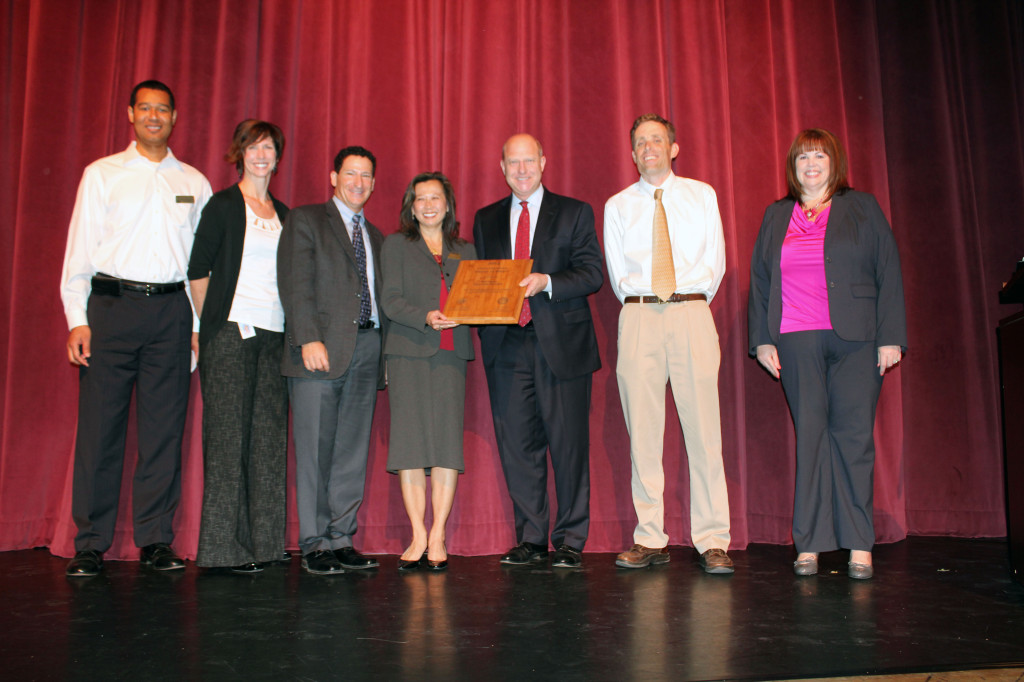 Natomas Charter leaders celebrate Civic Learning Award of Merit.