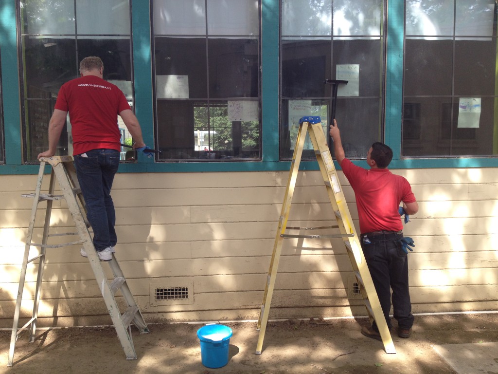  They washed windows outside...