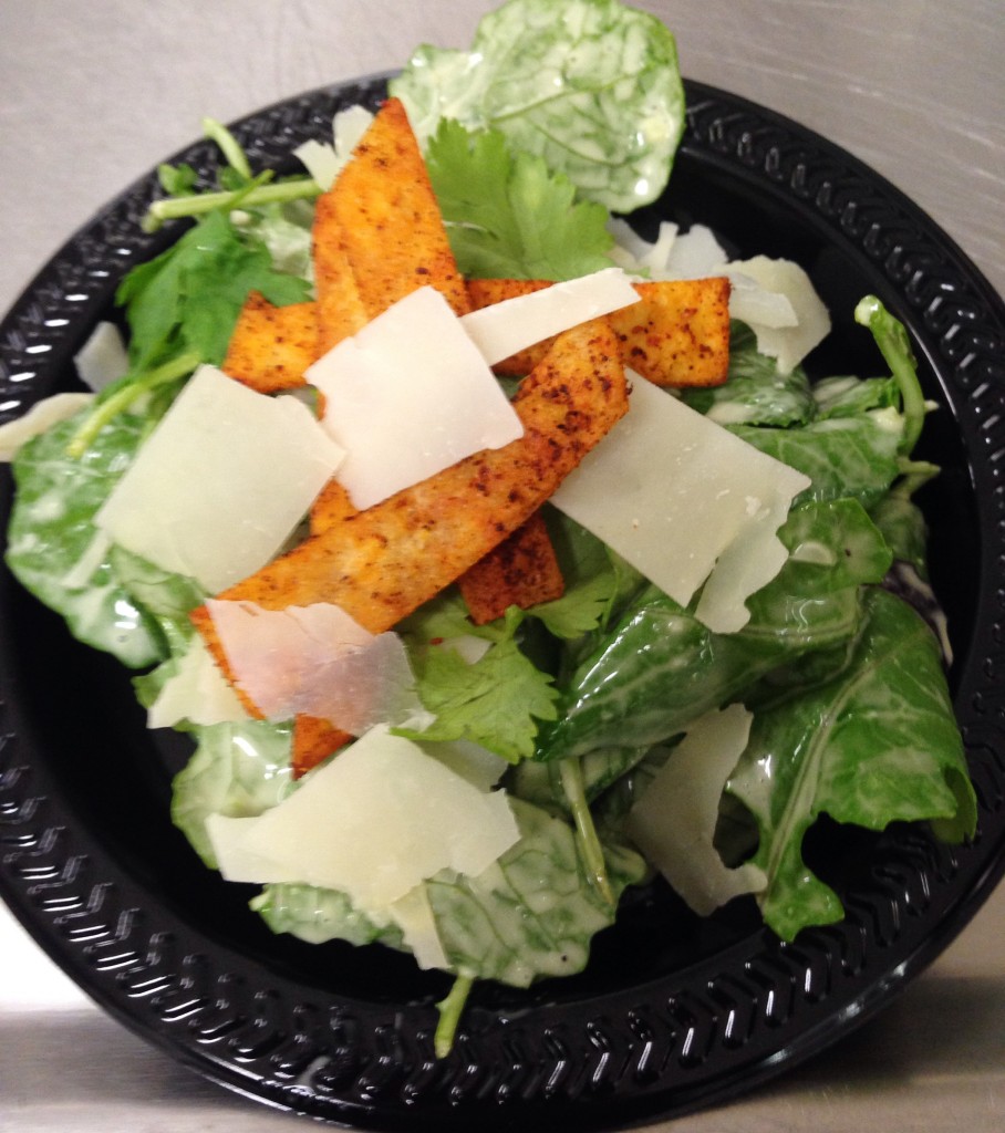 Earthbound Farms organic chili lime baby kale Caesar salad with tortilla strips.