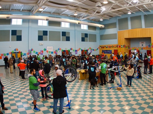 More than 200 volunteers helped build 50 bikes for 50 kids on Martin Luther King Jr. Day last week in Natomas. / Photo: Derek Novaes