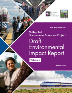 Image of cover of volume one of Valley Rail Sacramento Extension Project draft environmental impact report.