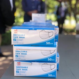 Image of three boxes of disposable masks stacked.