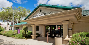 Image of the front of the shelter building.