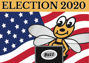 Image of Natomas Buzz bee with words "Election 2020."