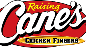 Raising Cane's Chicken Fingers logo in red, white and yellow.