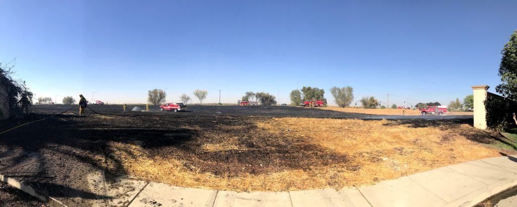 Panoramic image of burnt field.