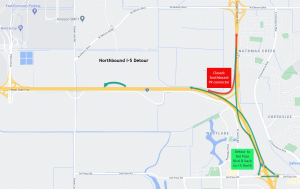 Image of northbound I-5 closure detour map.