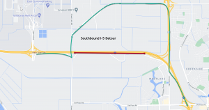 Image of southbound I-5 closure detour map.